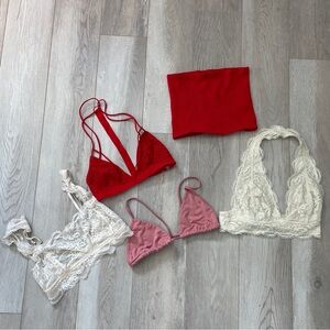 Free People Bralettes lace set of 5 womens Red Cream (xsmall small) feminine